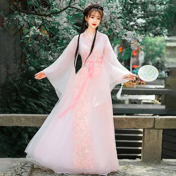 Женствена рокля Hanfu в супериорната китайския древен стил, костюми за танци с висока талия, рокля за изказвания, червена рокля Hanfu, дъждобран hanfu, розов