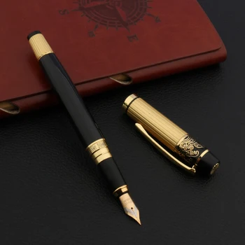 луксозна висококачествена писалка HERO M, метална, черна, златна, канцеларски материали, ученически пособия за писане