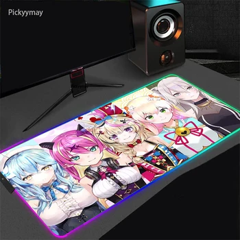 Hololive геймърска подложка за мишка с аниме за момичета, RGB осветление, led геймър, 90X40, компютърен подложка за мишка, CS GO, Kawaii, нескользящий гумена подложка за PC, тенис на мат