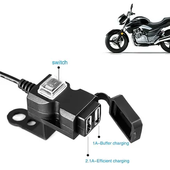 Двойна USB порт Водонепроницаемое зарядното устройство на кормилото на мотоциклета 5 В 1A/2.1 A Адаптер за захранване за мобилен телефон 9-90 В