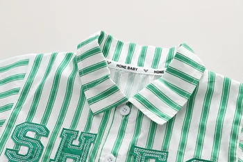 Летен костюм-риза за момчета 2023 Г., Нова Красива Модерна Риза За Малки Момчета в Корейски стил с Къс ръкав, Комплект от две части В Чужд Стил