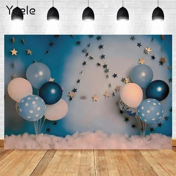 Yeele Син балон Фон за снимки на рождения Ден на детето Детска стая Decro Star Снимка Фон Фотозона подпори за фотофона