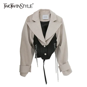 TWOTWINSTYLE лоскутная яке с лък дантела-за жени, къси потници с ревери и дълъг ръкав, дамски модни нови дрехи 2020 г., есента