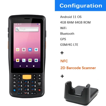 4-инчов преносим PDA-скенер Android 11, ръчен терминал за събиране на данни, WiFi, 4G, Bluetooth, GPS