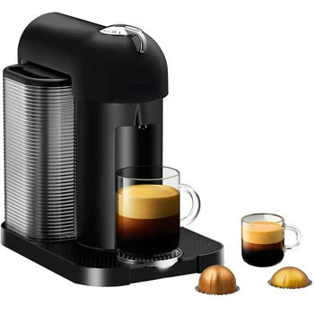 Кафе и еспресо за една порция в матово черен цвят, Кафе машина за еспресо, вспениватель мляко, аксесоари за приготвяне на кафе, студена вода