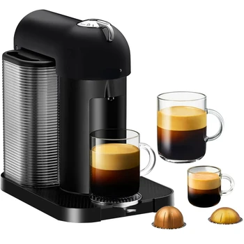 Кафе и еспресо за една порция в матово черен цвят, Кафе машина за еспресо, вспениватель мляко, аксесоари за приготвяне на кафе, студена вода