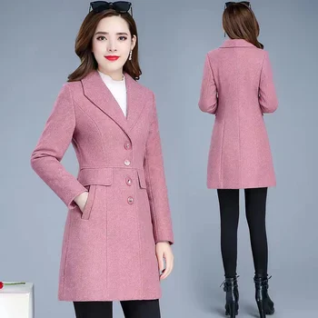Вълна яке за майката на средна възраст, женски ново финото палто със средна дължина, есен-зима 2023, однотонная ежедневни дамски однобортная на горно облекло