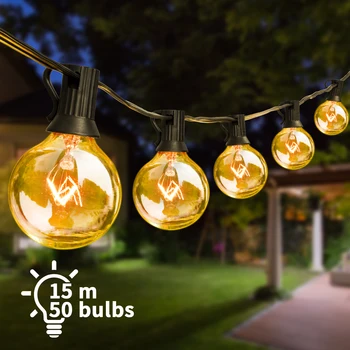 G40 Външни гирлянди, глобус, двор, led гирлянди, plug висящи лампи за декор парти на двора, на верандата, на балкона