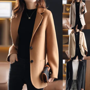 2023 Модни тънки дебели твидовые палта и якета, дамски обикновена твидовые палто с дълъг ръкав за жени