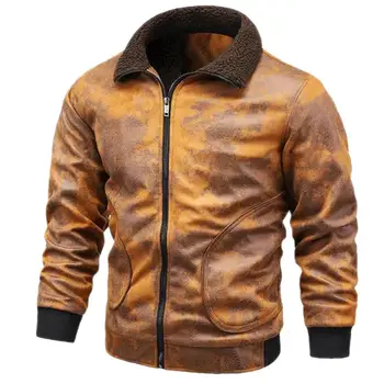 Мъжки новости, красива байкерская кожено яке, палто-бомбер, зимно флисовое палто кожено яке в стил мотоциклетизъм якета