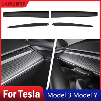 За Tesla, Модел 3 Модел Y Обвивка на Арматурното табло, Врата Покритие От ABS-пластмаса, С Дизайн, изработени От Въглеродни Влакна Матово покритие на Арматурното табло, Шапки Декорация Комплект Тайна
