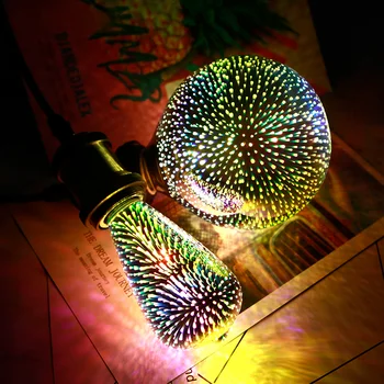 Реколта Крушка на Едисон Звезда Фойерверки Лампа 3D Украса Led Лампа Празничен лека нощ Новост Коледно Дърво E27 6 W