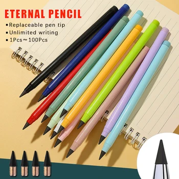 14 цвята Вечен молив, сменяеми накрайници за дръжки, неограничен брой моливи за писане, сладки детски инструменти за рисуване, държач за химикалка с гума