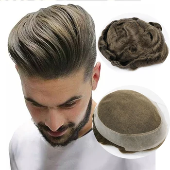 Австралийската основа, френската дантела, мъжка перука от изкуствена кожа, удобна система за лятна подмяна на вълнисто перуки от човешка коса, здрава мъжка шапка