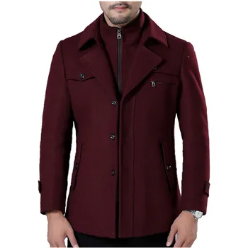 Мъжки вълна палто за Зимата бизнес с двойна яка, утолщенное палто с джобове, однобортный тренч, мъжки якета