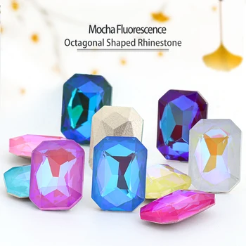 Astrobox Нов обикновен Стъклен осмоъгълник Мока Флуоресцентно Кристал Планински кристал, чиято Декоративна украса на дрехи със собствените си ръце Производство на бижута