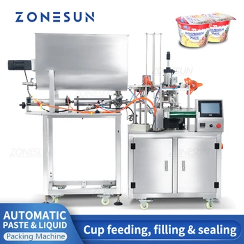 ZONESUN ZS-FS600 Автоматична Машина За Запечатване на Сладолед в Чашата, Картонена Кутия за Кисело мляко, Сос за соса с фъстъчено масло, Въртяща Маса, на Линия