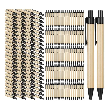 200 опаковки, черни химикалки със средна точка Прибиращи химикалки от рециклирана крафт-хартия, Химикалки на едро на Офис училище