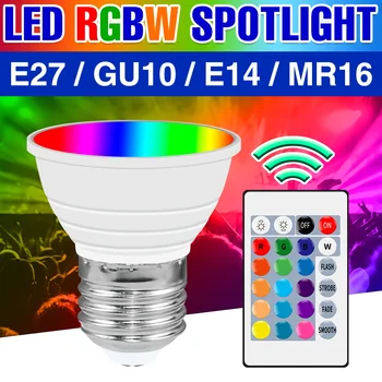 Лампара Led RGB Лампа GU10 Прожектор 220v Умна Крушка E27 Цветна Светлина E14 Вълшебна Лампа GU5.3, С регулируема яркост Ампула Домашно Осветление